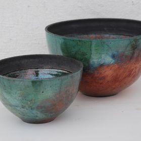 Dorte Visby keramik - raku skåle med grøn kobberglasur